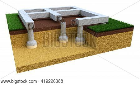 Drilled Belled Foundation, Isolated Cgi Industrial 3d Rendering