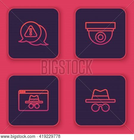 Set Line Exclamation Mark In Triangle, Browser Incognito Window, Security Camera And Incognito Mode.