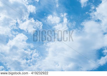 Blue Sky And White Clouds. Clouds Texture. Nice Sunny Sky. A Positive Picture