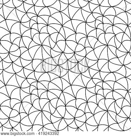 Abstract Seamless Background With Thin Black Lines Like A Spider Web. White Background With A Patter