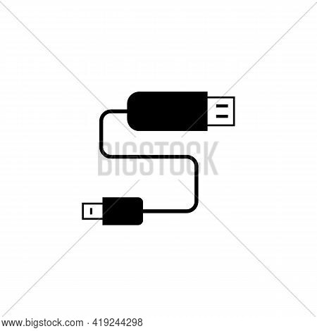 Black Icon Of Sign Usb And Micro Usb, Two Connected Wires With Current. Vector Illustration Eps 10