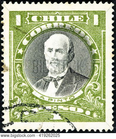 Chile - Circa 1911: A Stamp Printed In The Chile Shows Anibal Pinto, 9th President Of Chile, 1876 - 