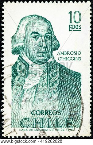 Chile - Circa 1969: Stamp Printed By Chile, Shows Portrait Of Ambrosio Bernardo O'higgins, 1st Marqu