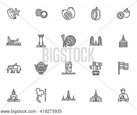 Thai Culture Line Icons Set. Linear Style Symbols Collection, Outline Signs Pack. Thailand Travel Ve