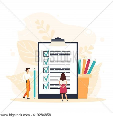Check List With Done Mard, Businessman With Questionnaire On Clipboard. Planning Schedule Concept. F