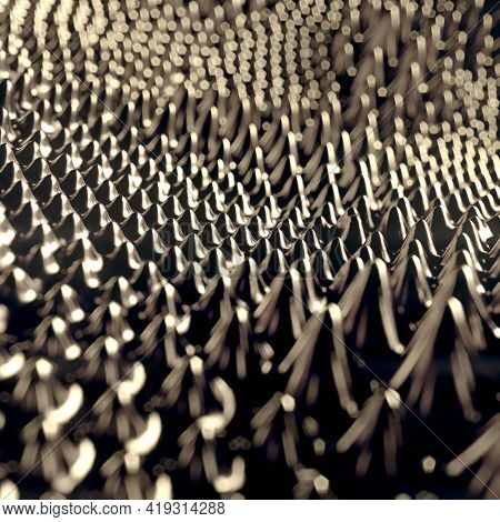 3d Rendering Digital Illustration Of Black And White Ferromagnetic Fluid With Depth Of Field. Modern
