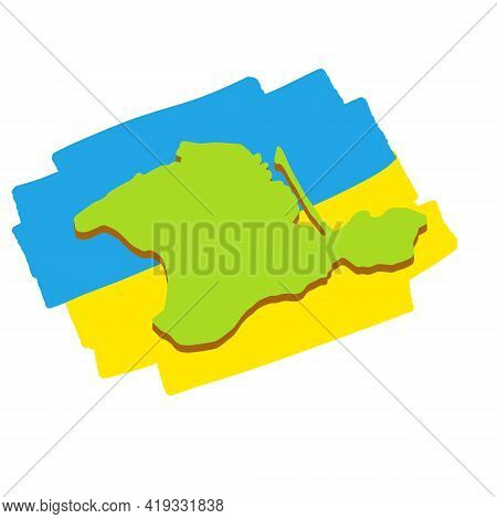 Map Of The Crimean Peninsula. Ukraine Flag. Southern Resort. Green Area. Flat Cartoon