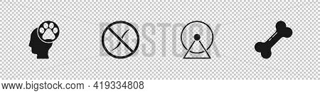 Set Human With Animals Footprint, Anti Worms Parasite, Hamster Wheel And Dog Bone Icon. Vector