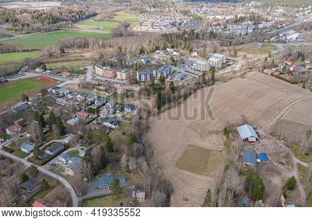 Espoo Area. Photo From A Drone. Finland. Scandinavia. Nature And City In Early Spring.
