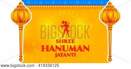 Lord Hanuman On Abstract Background For Hanuman Jayanti Festival Of India