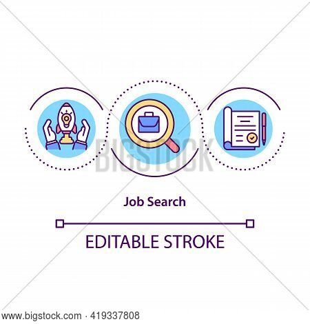 Job Search Concept Icon. Look For New Vacancy Idea Thin Line Illustration. Focus On Transferable Ski