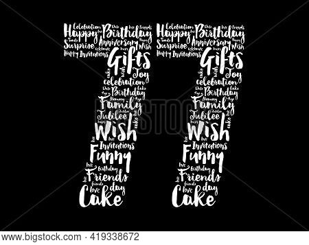 Happy 77th Birthday Word Cloud, Holiday Concept Background