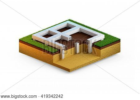Pier And Beam Foundation - Isolated Digital Industrial 3d Illustration