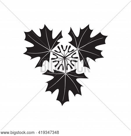 Maple Leaves With Seeds. Badge, Emblem In Black.