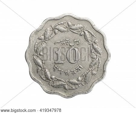 Pakistan Ten Paisa Coin On A White Isolated Background