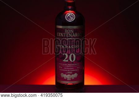 Prague,czech Republic - 17  March,2021: Ron Centenario 20 Years Foundation. It Is An Alcoholic Bever