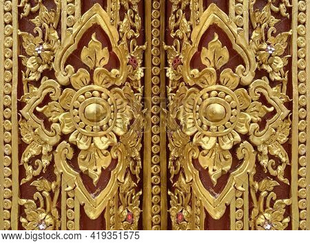 Thai Traditional Flower Or Kanok Pattern Design Wall For Temple.