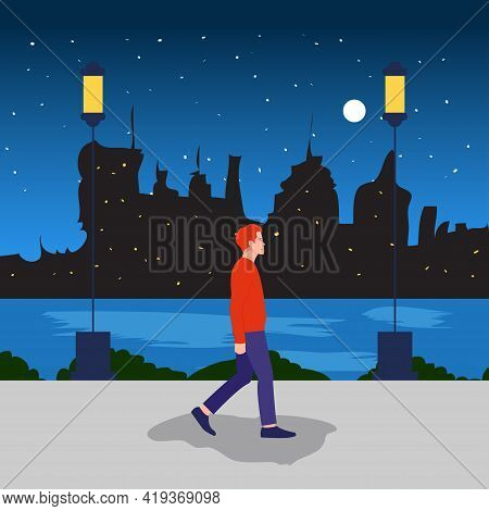 Side View Of A People Walking Concept. Vector Illustration. Isolated On White Background