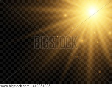 Sunlight On A Transparent Background. Isolated Yellow Rays Of Light. Vector Illustration