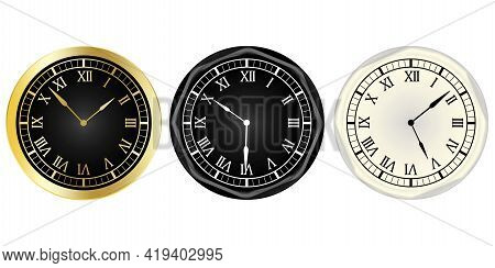 Wall Clock Set. Watch, Time Icon Vector Illustration. Vector Illustration. Eps 10. Stock Image.