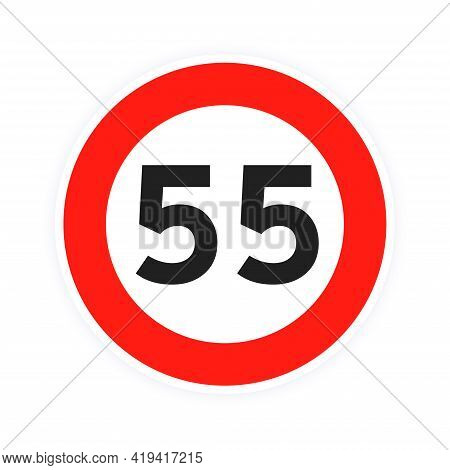 Speed Limit 55 Round Road Traffic Icon Sign Flat Style Design Vector Illustration Isolated On White 