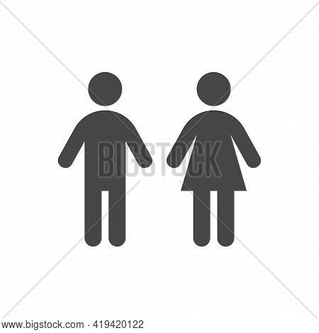 Man And Woman Toilet Black Vector Icon. Men, Women, Lady And Gentlemen Body Figure Wc Symbols.