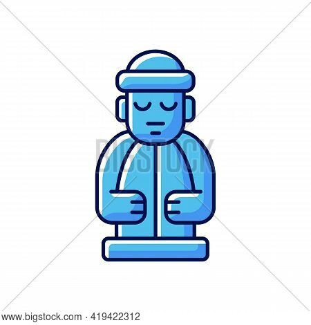 Jeju Island Statues Rgb Color Icon. Dol Hareubangs. National Ethnic Volcanic Rock Totem. Stone Grand