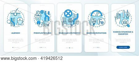 Most Common Genetic Disorders Blue Onboarding Mobile App Page Screen With Concepts. Illness Walkthro