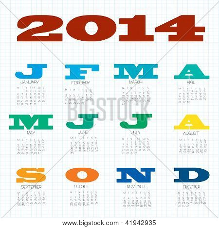 12 Month Calendar For 2014