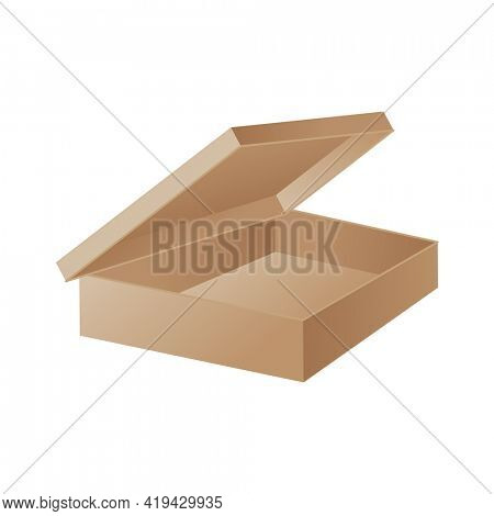 Box. Cardboard box mockup. Mail container. Brown recycling cardboard delivery box or postal parcel packaging, realistic  illustration isolated on white background
