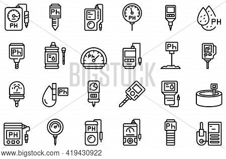 Ph Meter Icons Set. Outline Set Of Ph Meter Vector Icons For Web Design Isolated On White Background