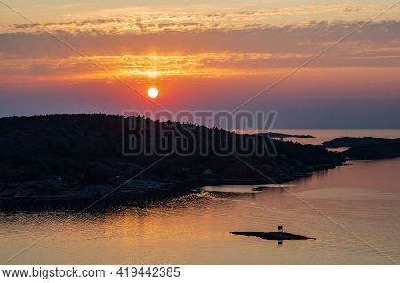 Sunset In The City Fjaellbacka In Sweden.