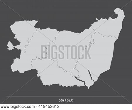 The Suffolk County, Administrative Map Isolated On Dark Background, England