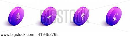 Set Isometric Grater, Frying Pan, And Water Tap Icon. Vector