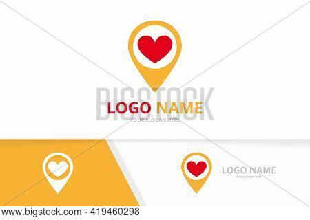 Heart And Map Pointer Logo Combination. Unique Gps Locator Logotype Design Template.