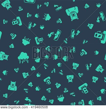 Set Water Problem, Polar Bear Head, Storm And Petrol Gas Station On Seamless Pattern. Vector