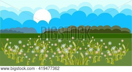 Spring Landscape Blue Cloud Flat Design Art Design Elements Stock Vector Illustration For Web, For P