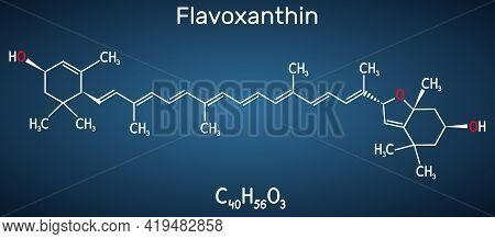 Flavoxanthin Molecule. It Is Xanthophyll Golden-yellow Color Pigment, Food Additive, E161a. Structur