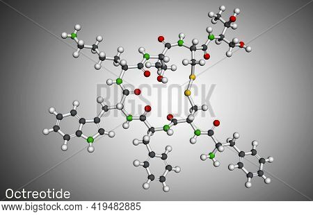 Octreotide Molecule. It Is Octapeptide, Synthetic Somatostatin Analogue, Inhibitor Of Growth Hormone
