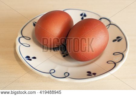 Easter Eggs
Red Dyed Eggs On A Saucer. Easter Holiday.
