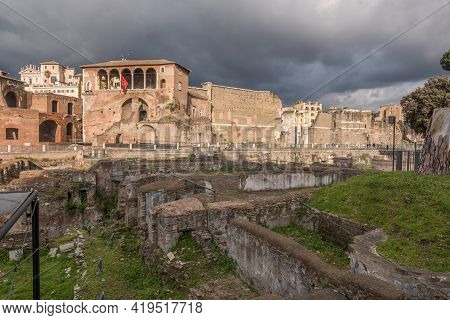 Beautiful View Of Rome In Italy. Ancient Historical Ruins, Famous Monuments, Alley's And Streets.