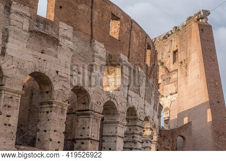Beautiful View Of Rome In Italy. Ancient Historical Ruins, Famous Monuments, Alley's And Streets.