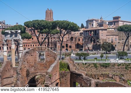 Beautiful View Of Rome In Italy. Ancient Historical Ruins, Famous Monuments, Alley's And Streets.