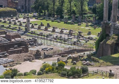 Beautiful View Of Rome In Italy. Ancient Historical Ruins, Famous Monuments, Alley's And Streets.
