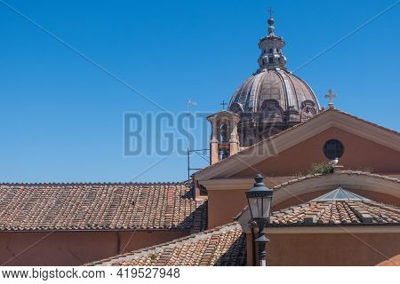 Beautiful View Of Rome In Italy. Ancient Historical Ruins, Famous Monuments, Alley's And Streets.