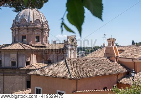 Beautiful View Of Rome In Italy. Ancient Historical Ruins, Famous Monuments, Alley's And Streets.