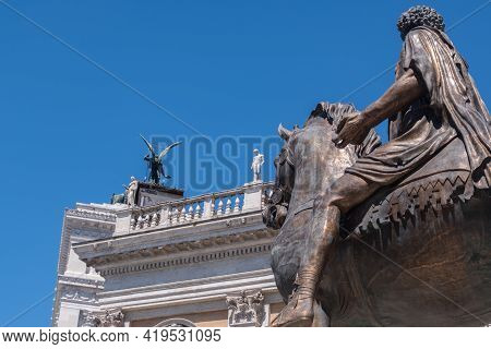 Beautiful View Of Rome In Italy. Ancient Historical Ruins, Famous Monuments, Alley's And Streets.