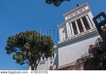 Beautiful View Of Rome In Italy. Ancient Historical Ruins, Famous Monuments, Alley's And Streets.
