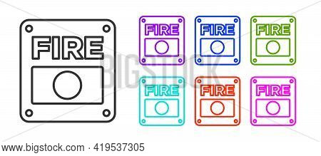 Black Line Fire Alarm System Icon Isolated On White Background. Pull Danger Fire Safety Box. Set Ico