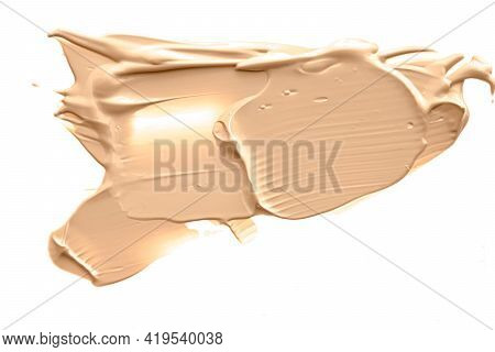 Beige Beauty Cosmetic Texture Isolated On White Background, Smudged Makeup Emulsion Cream Smear Or F